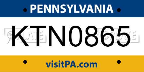 KTN0865 Pennsylvania License Plate