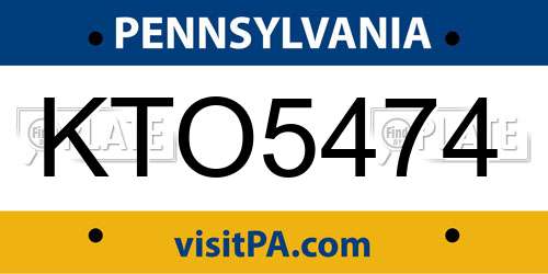 KTO5474 Pennsylvania License Plate