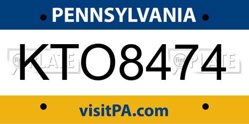 KTO8474 Pennsylvania License Plate