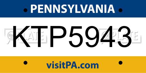 KTP5943 Pennsylvania License Plate