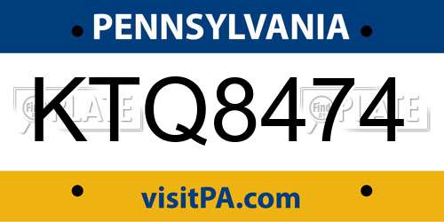 KTQ8474 Pennsylvania License Plate