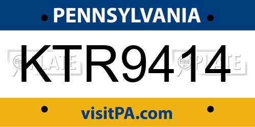 KTR9414 Pennsylvania License Plate