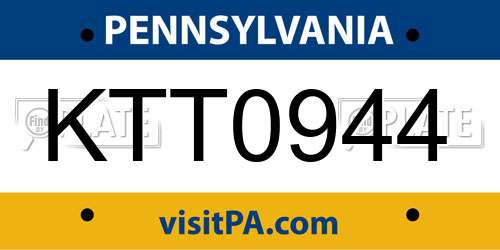 KTT0944 Pennsylvania License Plate