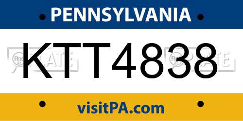 KTT4838 Pennsylvania License Plate