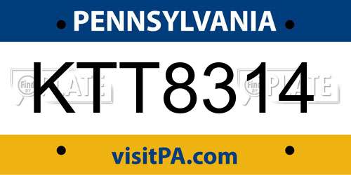 KTT8314 Pennsylvania License Plate
