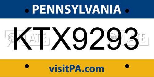 KTX9293 Pennsylvania License Plate