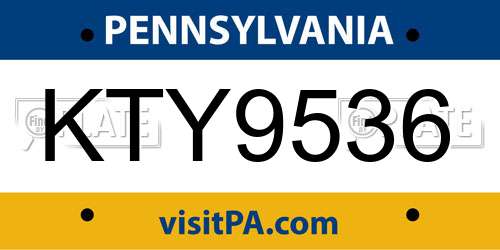 KTY9536 Pennsylvania License Plate