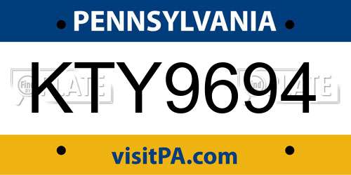 KTY9694 Pennsylvania License Plate