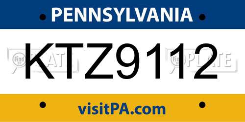 KTZ9112 Pennsylvania License Plate
