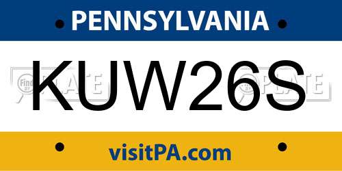 KUW26S Pennsylvania License Plate