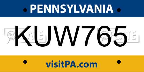 KUW765 Pennsylvania License Plate
