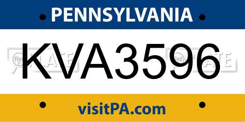 KVA3596 Pennsylvania License Plate