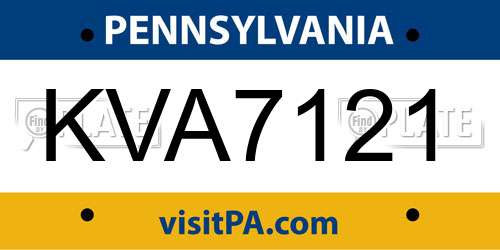 KVA7121 Pennsylvania License Plate