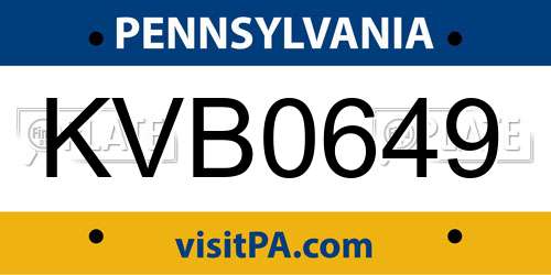KVB0649 Pennsylvania License Plate