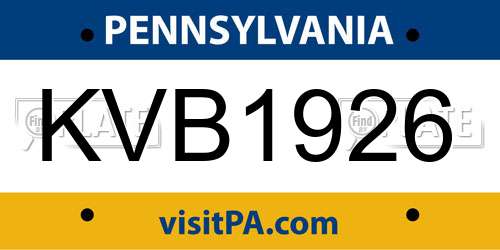 KVB1926 Pennsylvania License Plate