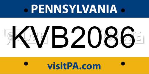 KVB2086 Pennsylvania License Plate