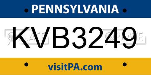KVB3249 Pennsylvania License Plate