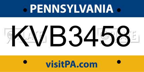 KVB3458 Pennsylvania License Plate