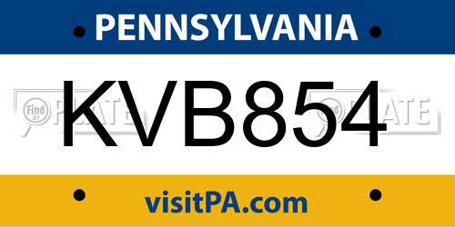 KVB854 Pennsylvania License Plate