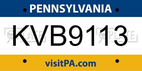 KVB9113 Pennsylvania License Plate