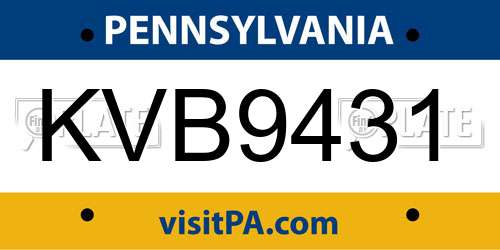 KVB9431 Pennsylvania License Plate