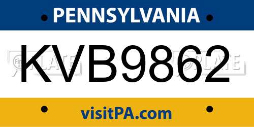 KVB9862 Pennsylvania License Plate