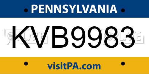 KVB9983 Pennsylvania License Plate