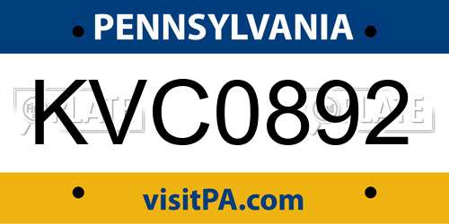 KVC0892 Pennsylvania License Plate