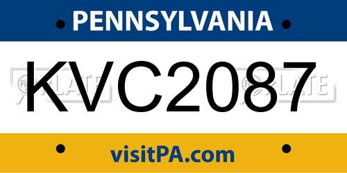 KVC2087 Pennsylvania License Plate