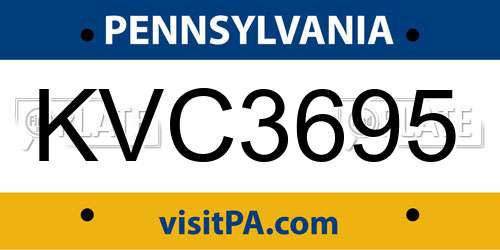 KVC3695 Pennsylvania License Plate