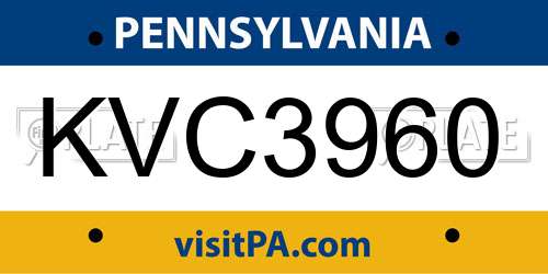 KVC3960 Pennsylvania License Plate