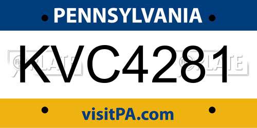 KVC4281 Pennsylvania License Plate