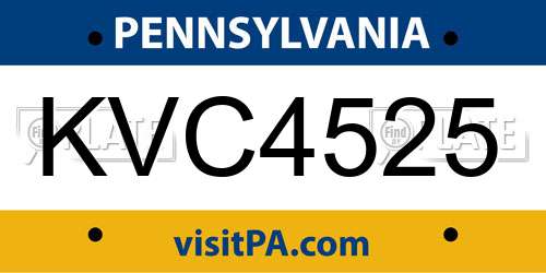 KVC4525 Pennsylvania License Plate