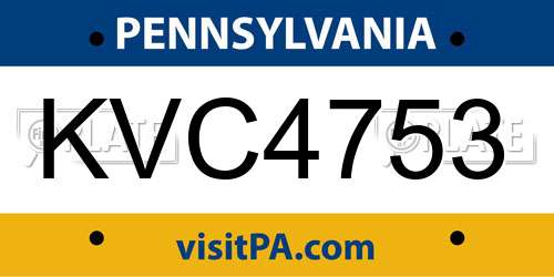 KVC4753 Pennsylvania License Plate
