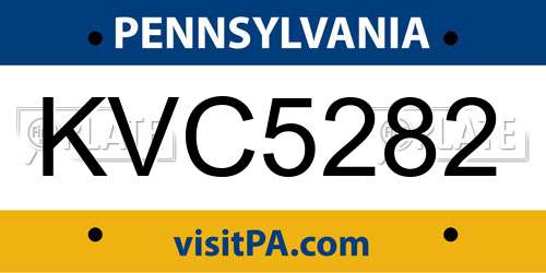 KVC5282 Pennsylvania License Plate