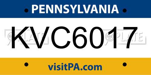 KVC6017 Pennsylvania License Plate
