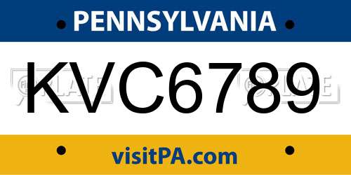 KVC6789 Pennsylvania License Plate