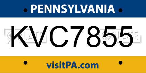 KVC7855 Pennsylvania License Plate