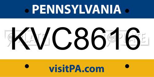 KVC8616 Pennsylvania License Plate