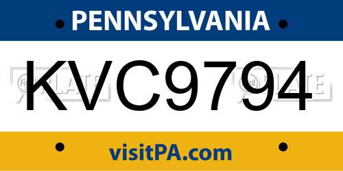 KVC9794 Pennsylvania License Plate