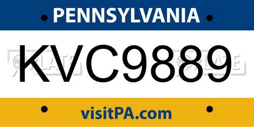 KVC9889 Pennsylvania License Plate