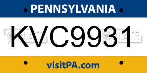 KVC9931 Pennsylvania License Plate