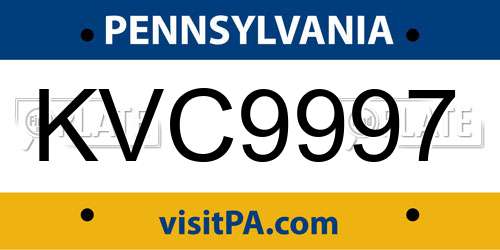 KVC9997 Pennsylvania License Plate