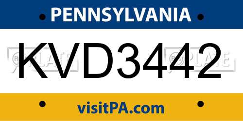 KVD3442 Pennsylvania License Plate