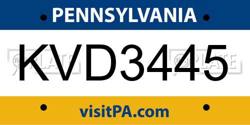 KVD3445 Pennsylvania License Plate