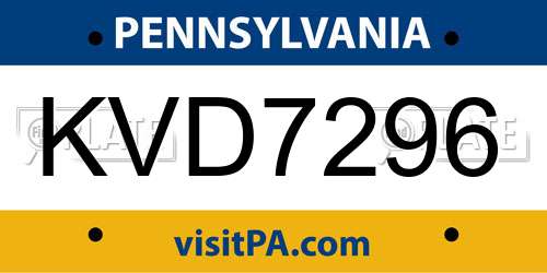 KVD7296 Pennsylvania License Plate