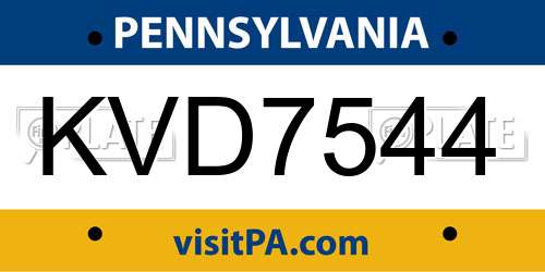 KVD7544 Pennsylvania License Plate