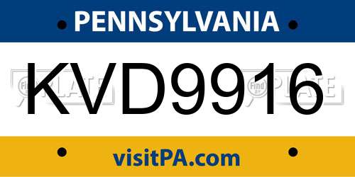 KVD9916 Pennsylvania License Plate