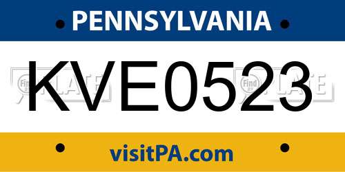 KVE0523 Pennsylvania License Plate
