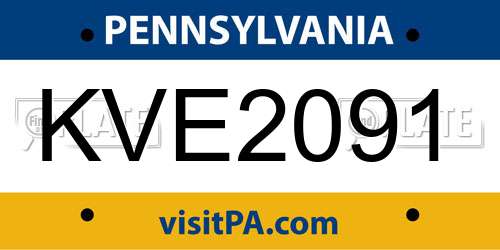 KVE2091 Pennsylvania License Plate